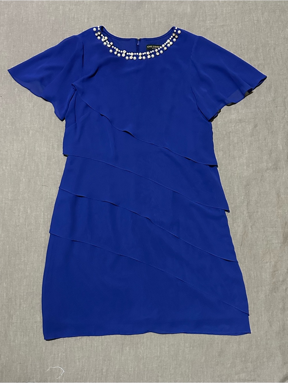 Ignite Evenings Blue Layered Shift Dress w/ Embellished Neckline